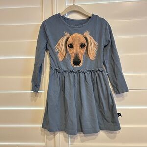Moi Dog Appliqué Dress Blue Tan Multi Size 2-3Y